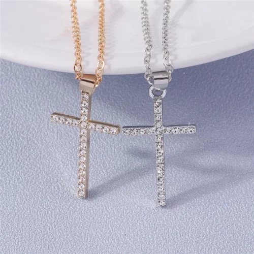 Gold/Silver Crystal Cross Necklace - Kenyan Faith Jewelry for Men & Women