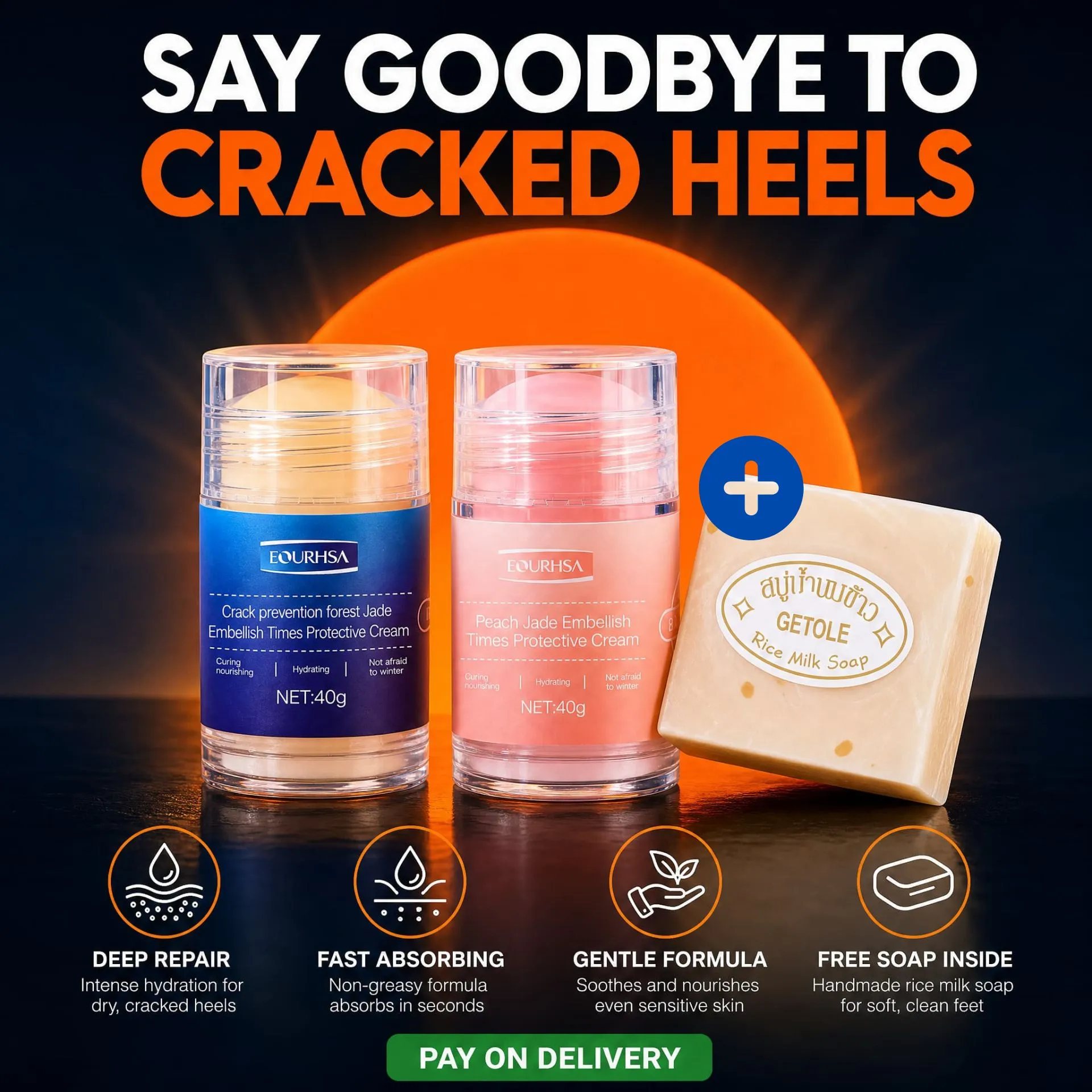 Anti Crack Foot Cream 2 Pack · Repairs Dry Cracked Heels · Free Rice Milk Soap