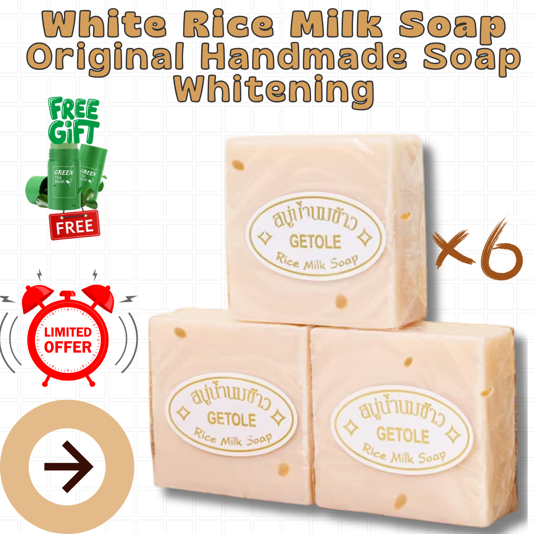 Rice Milk Soap White Original Handmade Soap Whitening | Pack of 6 Pcs+ Free Gift